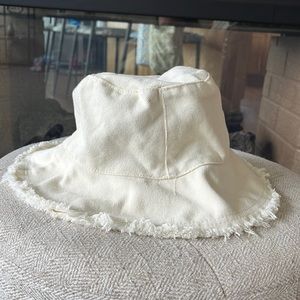 Cream Canvas Bucket Hat with Frayed Edges